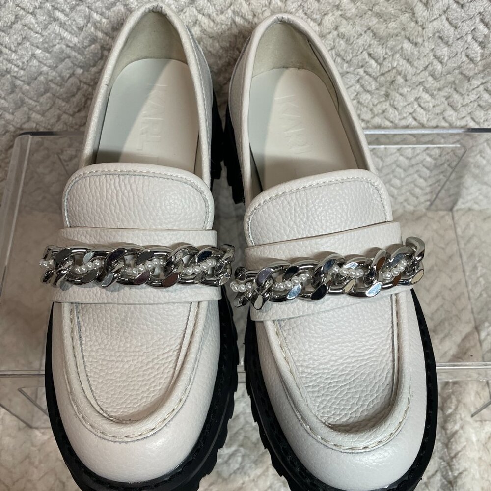 Karl Lagerfeld Paris Gemsy White Leather‎ Loafers Womens Size 7M Preppy Classic - Picture 4 of 11
